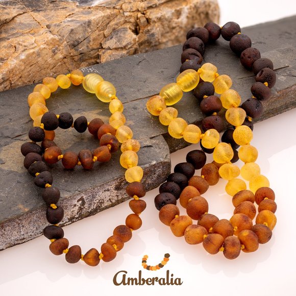 Set of Baltic Amber  Adult and Baby Necklace Set - 13" and 19.7"  - 14 Colors - Picture 14 of 16